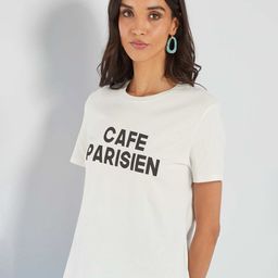KIABI  Round Neck Short Sleeves Typography Printed Sleeves Cotton T-shirt-image-92