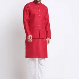 KRAFT INDIA Mandarin Collar Long Sleeves Straight Kurta With Pyjamas & Jacket-38