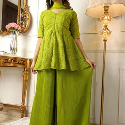 Virah Fashion Floral Embroidered & Sequinned Kurti With Self Designed Palazzos & Dupatta-24