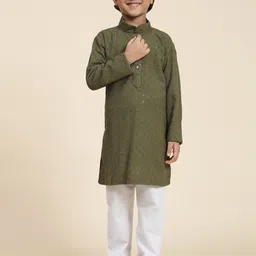 Pro-Ethic STYLE DEVELOPER Boys Ethnic Motifs Embroidered Straight Kurta With Pyjamas-31