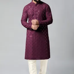 TheEthnic.Co Ethnic Motifs Embroidered Regular Sequinned Straight Kurta with Pyjamas-picture-3