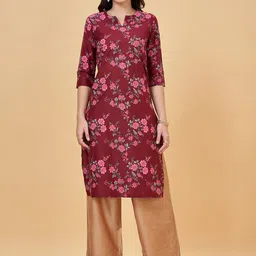 RANGMANCH BY PANTALOONS Floral Printed Notched Neck Three-Quarter Sleeves Kurta-image-97