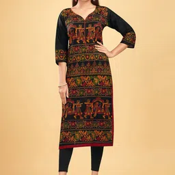 SHANVIKA Ethnic Motifs Printed Pure Cotton Straight Kurta-image-3