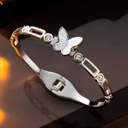 Jewels Galaxy Women Silver-Plated Butterfly Bangle-Style Bracelet-image-16