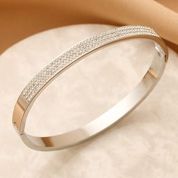 Designs & You Silver-Plated American Diamond Studded Bangle-Style Bracelet-picture-5
