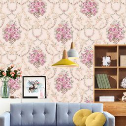 Jaamso Royals Pink & Cream Coloured Floral Damask Self Adhesive Removable Wallpaper-image-99