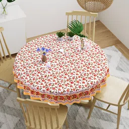 BLOCKS OF INDIA Yellow & White Printed Pure Cotton Table Cloth-56