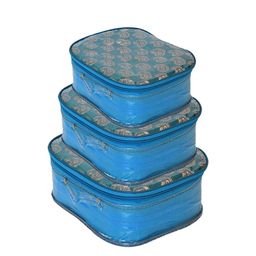 Kuber Industries Set of 3 Blue Printed Laminated PVC Organizer Bag With Transparent Top-15