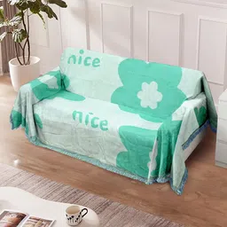 Cortina Turquoise Blue Printed Reversible 2 Seater Sofa Cover Blanket-image-35