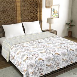 Sangria White & Brown Floral AC Room 150 GSM Double Bed Dohar-image-30