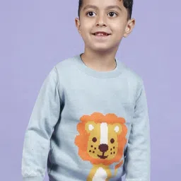 Greendeer Kids Delighted Lion Jacquard Pure Cotton Pullover-picture-45