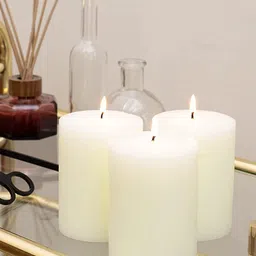 Aromatic Fables 3 Pcs Off White Vanilla Fragrance Rustic Pillar Candles-30