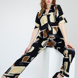 ZEYO Printed Lapel Collar Co-Ords-44