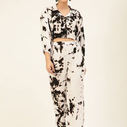JAVINISHKA Tie-Dyed Shirt-Collar Crop Shirt With Trouser-image-38