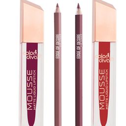 Adbeni Color Diva & Edge Of Desire 4Pcs Liquid Lipstick & Lip Liner Combo - Cherry Gloss-37