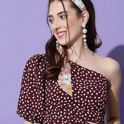 Trend Arrest Geometric Printed One Shoulder Blouson Crop Top-image-2