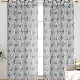 AH ARTSY HOME Tissue Net Grey & White 2 Pcs Floral Tissue Net Sheer Door Curtains-image-44