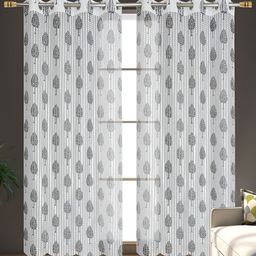 AH ARTSY HOME PED Tissue Net Grey & White 2 Pieces Floral Tissue Net Sheer Door Curtains-image-42