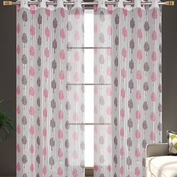 AH ARTSY HOME PED Tissue Net Pink & White 2 Pcs Floral Tissue Net Sheer Door Curtains-image-43