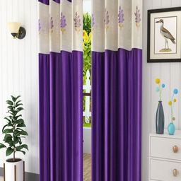 Homefab India Purple & Cream-Coloured Set of 2 Floral Sheer Door Curtain-18