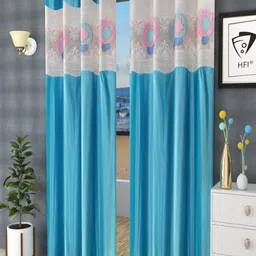 Homefab India Turquoise Blue & White Set of 2 Sheer Door Curtain-42