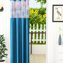 Homefab India Turquoise Blue & White Set of 2 Sheer Door Curtain-image-75