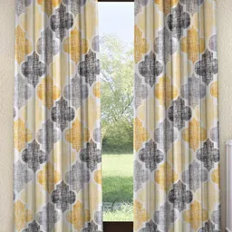 Home Sizzler Yellow & Black Set of 2 Geometric Long Door Curtain-5