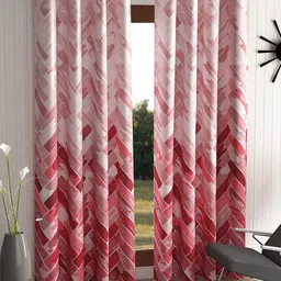 Home Sizzler Maroon & White Set of 2 Geometric Long Door Curtain-6