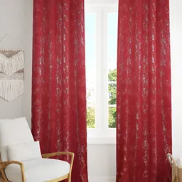 Kraftiq Homes Maroon 2 Pieces Geometric Black Out Door Curtains-38