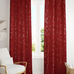 Kraftiq Homes Maroon & Gold Toned 2 Pieces Foil Printed Black Out Door Curtains-23