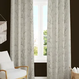 Kraftiq Homes Cream & Gold toned 2 Pcs Geometric Black Out Door Curtain-53