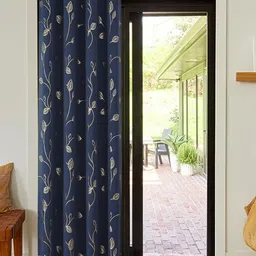 URBAN SPACE Navy Blue & Gold-Toned Floral Printed Black Out Door Curtain-image-24