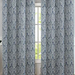 URBAN SPACE Blue & Off White Ethnic Motifs Black Out Door Curtain-51