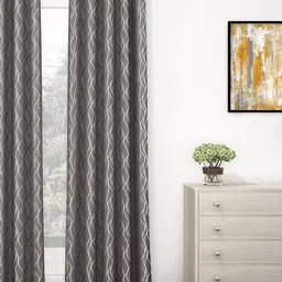 Story@home Grey & White Geometric Black Out Door Curtain-image-77