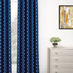 Story@home Blue & White Geometric Black Out Door Curtain-image-96