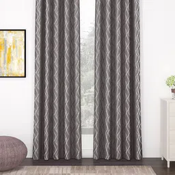 Story@home Grey & White Geometric Black Out Door Curtain-image-76