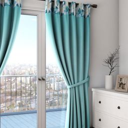 SWAYAM Turquoise Blue Single Blackout Door Curtain-84