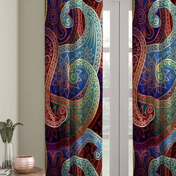 ROMEE Coffee Brown & Blue Ethnic Motifs Printed Room Darkening Door Curtain-image-65