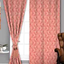 Parda Sansar Red and Peach Colored 2 Pieces Abstract Printed Room Darkening Door Curtains-12
