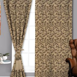 Parda Sansar Beige and Brown 2 Pieces Floral Room Darkening Door Curtains-image-103