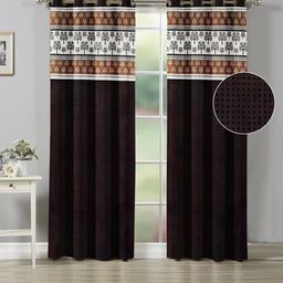 Nendle Brown & White Set of 2 Floral Room Darkening Door Curtain-21