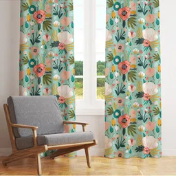 STYBUZZ Blue & Green Set of 2 Floral Room Darkening Door Curtain-8
