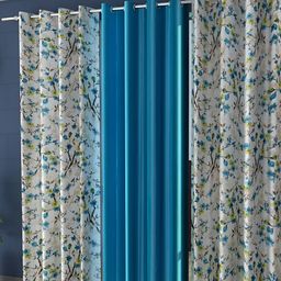 Shopgallery Turquoise Blue & White 3 Pieces Floral Room Darkening Door Curtain-image-36