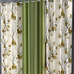 Shopgallery Green & White 3 Pieces Floral Room Darkening Door Curtain-image-50