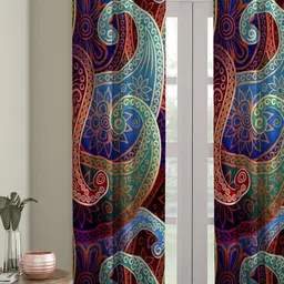 ROMEE Maroon & Blue Ethnic Motifs Room Darkening Velvet Finish Door Curtain-43