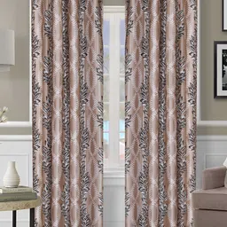 Aura Beige & Black 2 Pieces Floral Room Darkening Door Curtains-image-75