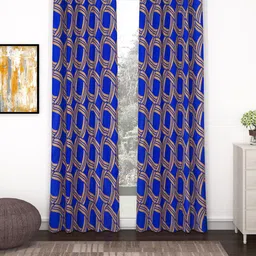 Story@home Nature Blue & Brown Abstract Printed Set of 2 Door Curtains-42