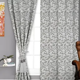 Parda Sansar Grey and White 2 Pieces Floral Printed Room Darkening Long Door Curtains-image-92
