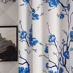 Lunar Days Blue & White 2 Pieces Floral Room Darkening Long Door Curtain-image-33