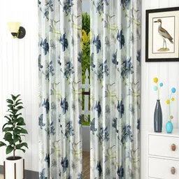 Homefab India Grey & Blue Set of 2 Floral Room Darkening Long Door Curtain-image-46